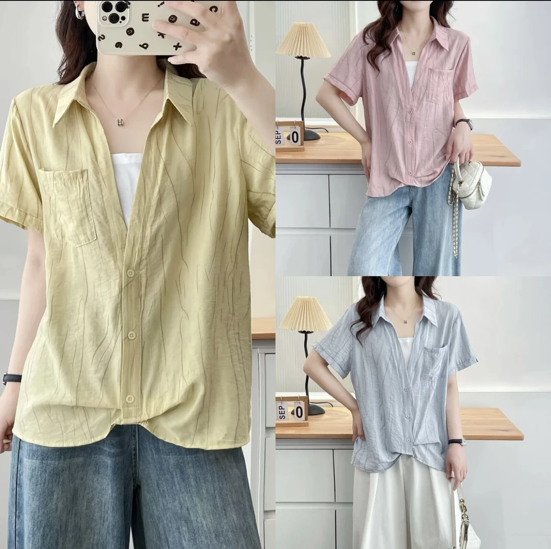 胖妹妹大码上衣2025夏季新款冰丝垂感假两件短袖衬衫宽松显瘦遮肚