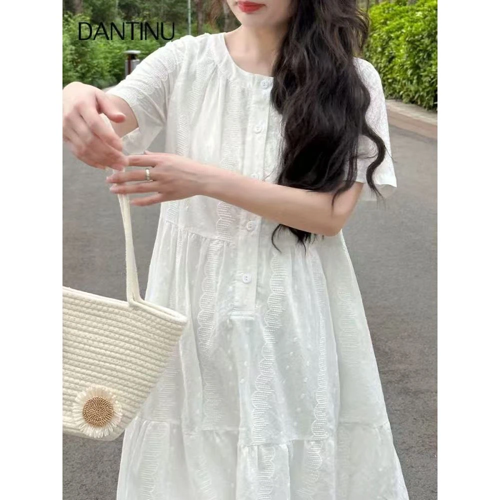 孕妇裙夏季法式连衣裙复古提花收腰裙温柔白色气质时尚孕妇装夏装