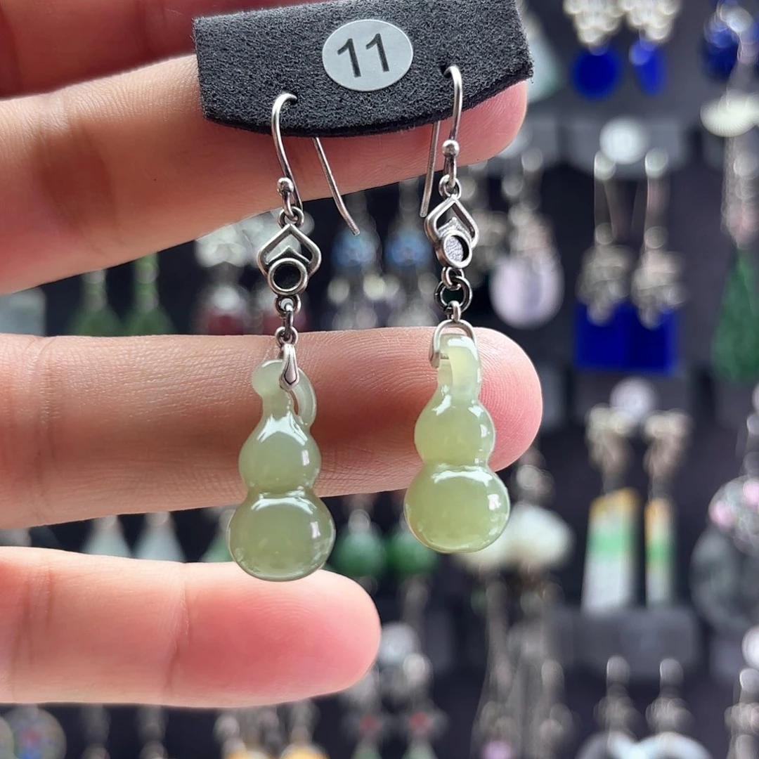 和田玉银S925镶嵌耳饰(****莲