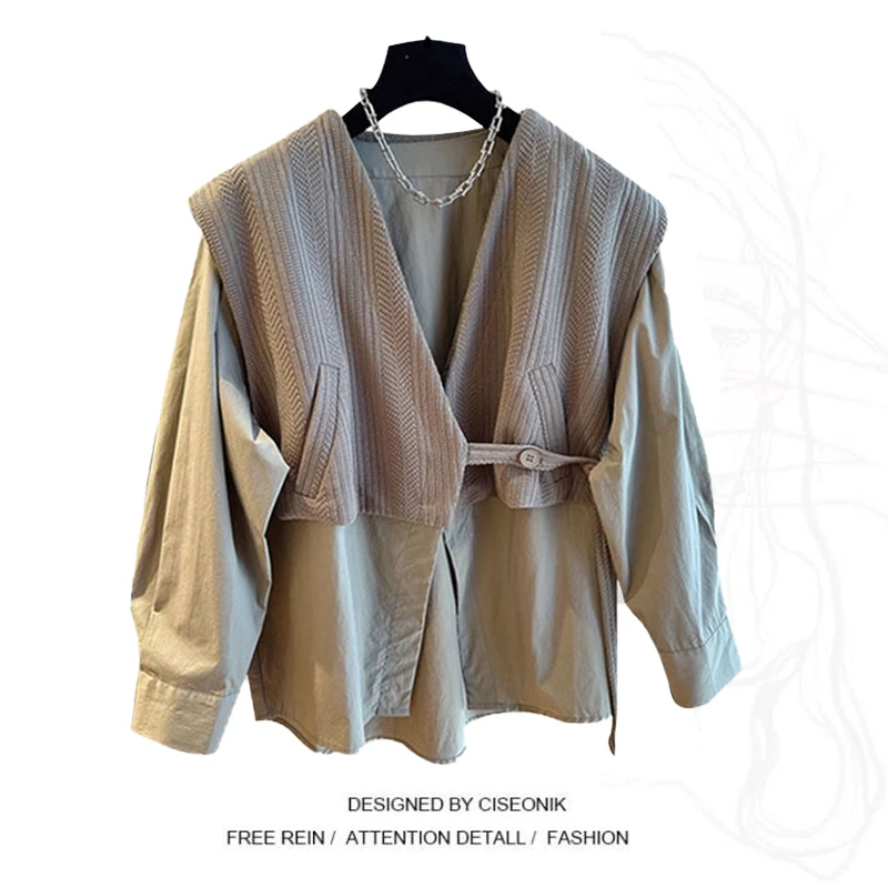 大码早春装慵懒风高级感百搭衬衫女2025新款小众宽松假两件上衣