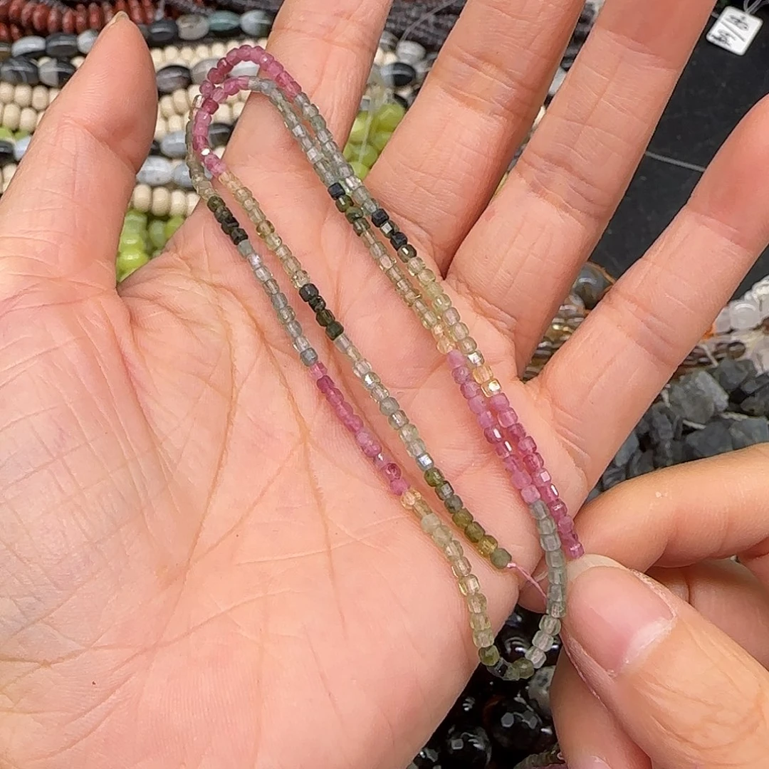 玛瑙/玉髓合金珠宝半成品碧玺方糖2mm一条