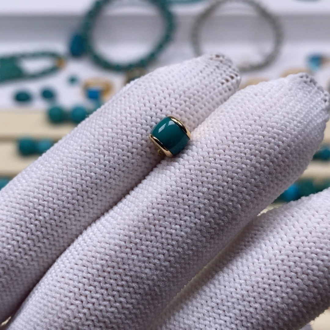 绿松石18K金镶嵌珠宝奇石汉堡6mm