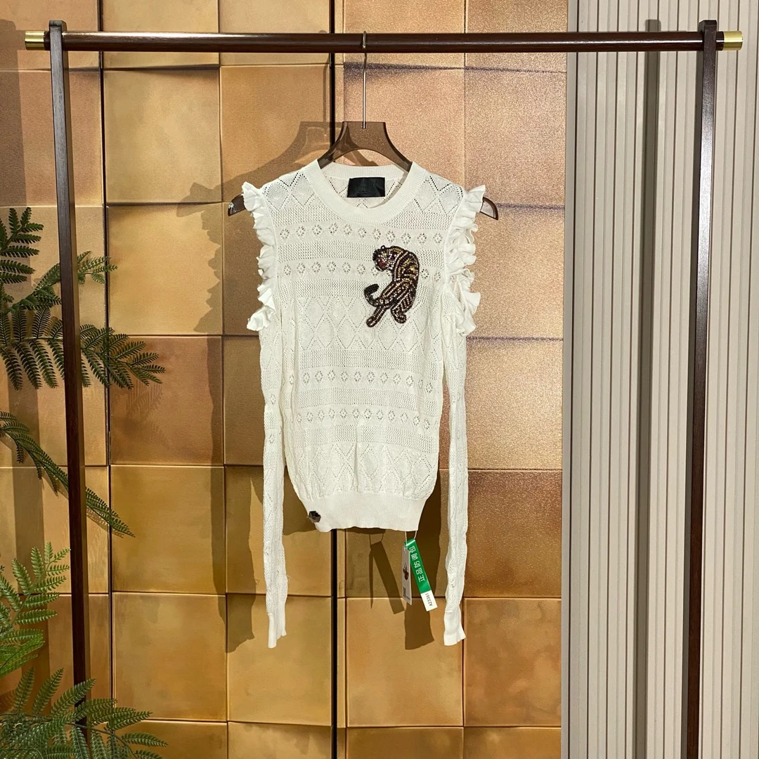 99新  Philipp Plein水钻老虎米白色毛衣/xs码/23361 不过