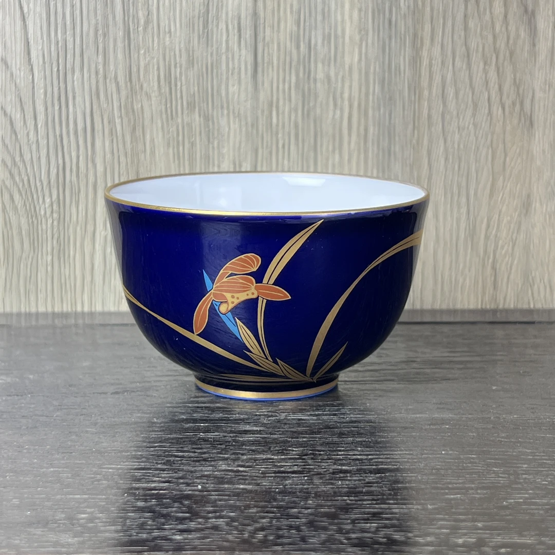 日本正品香兰社精品帝王蓝兰花茶杯(口8.5高5.5cm，全新未使用)