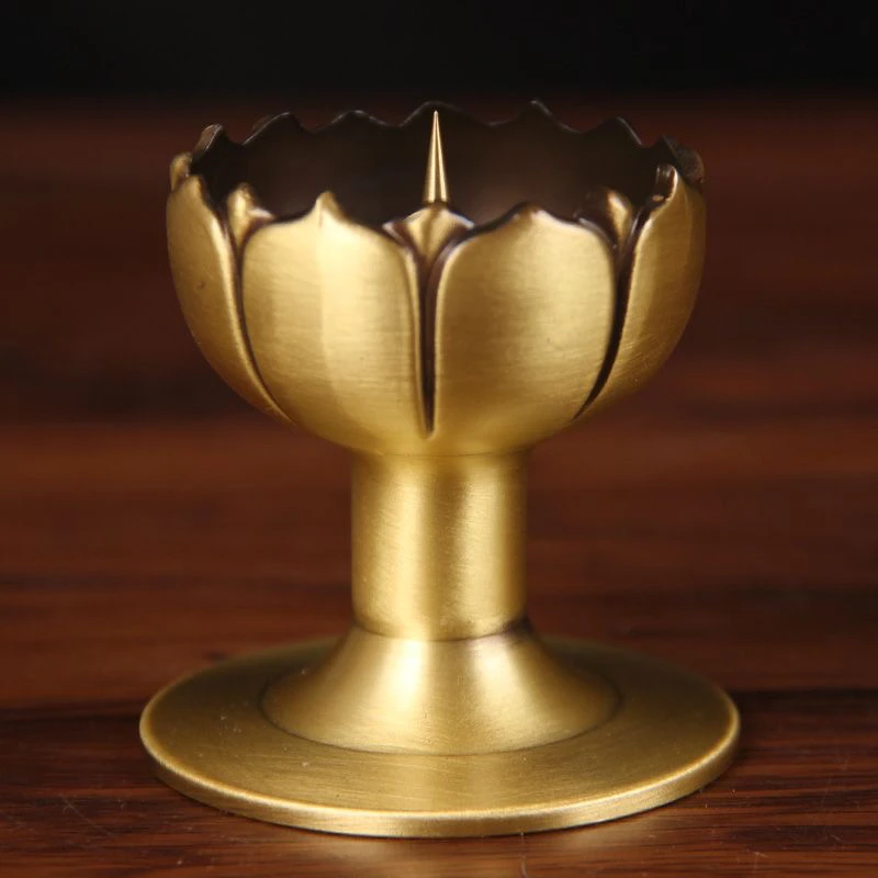 黄铜佛具铜油灯家用摆件供灯蜡烛台供奉莲花烛台佛堂供佛酥油