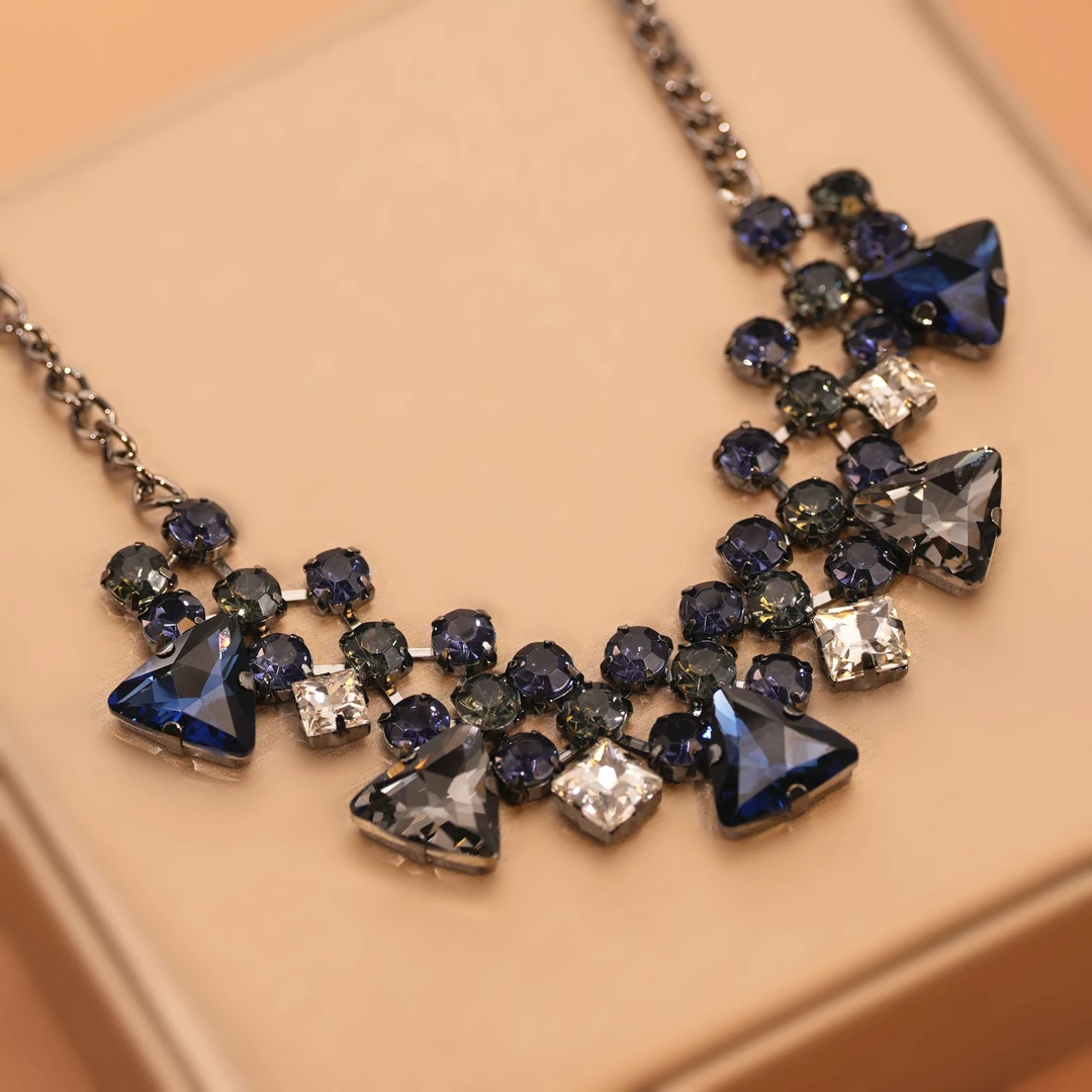 铜合金仿水晶项链 日韩时尚百搭配饰项链锁骨链时尚夸张毛衣链女