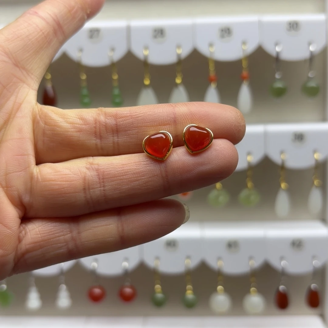 玛瑙/玉髓银S925镶嵌耳饰