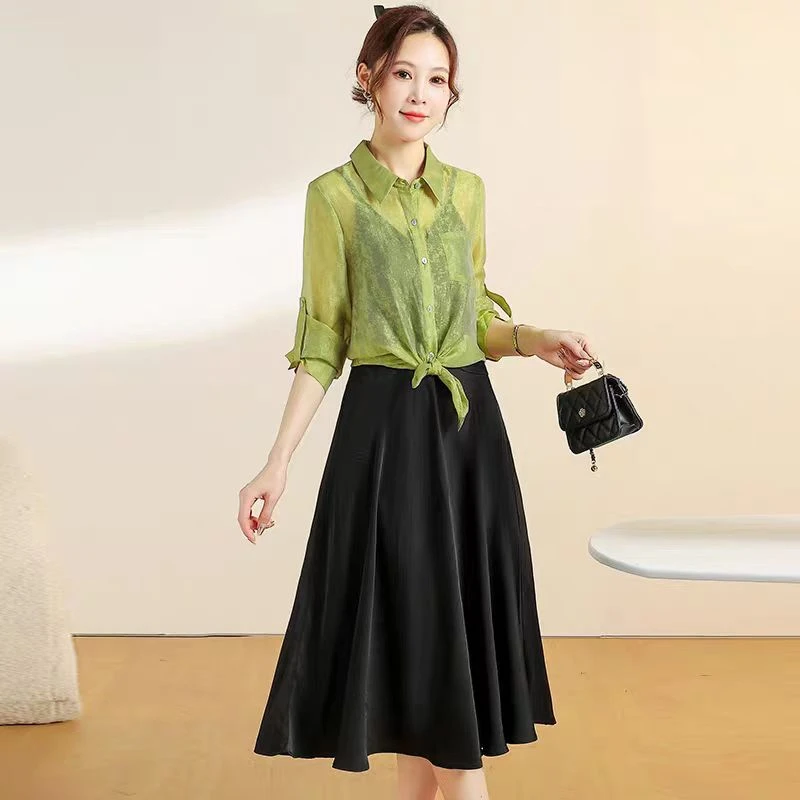 DX216显瘦中长款衬衫极简风套装夏装时尚套装裙子夏季洋气