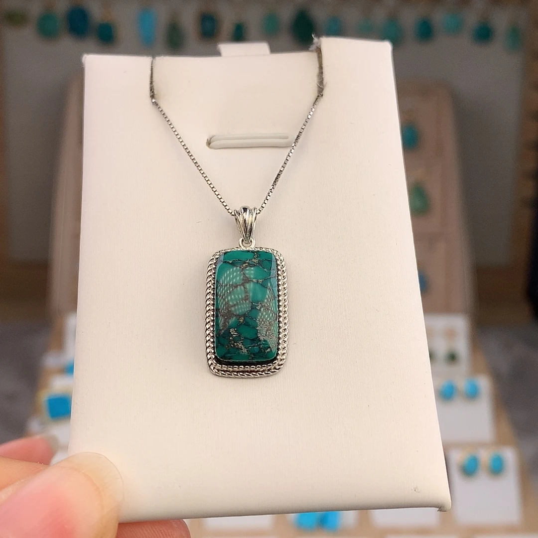 绿松石银S925镶嵌吊坠(不含链)