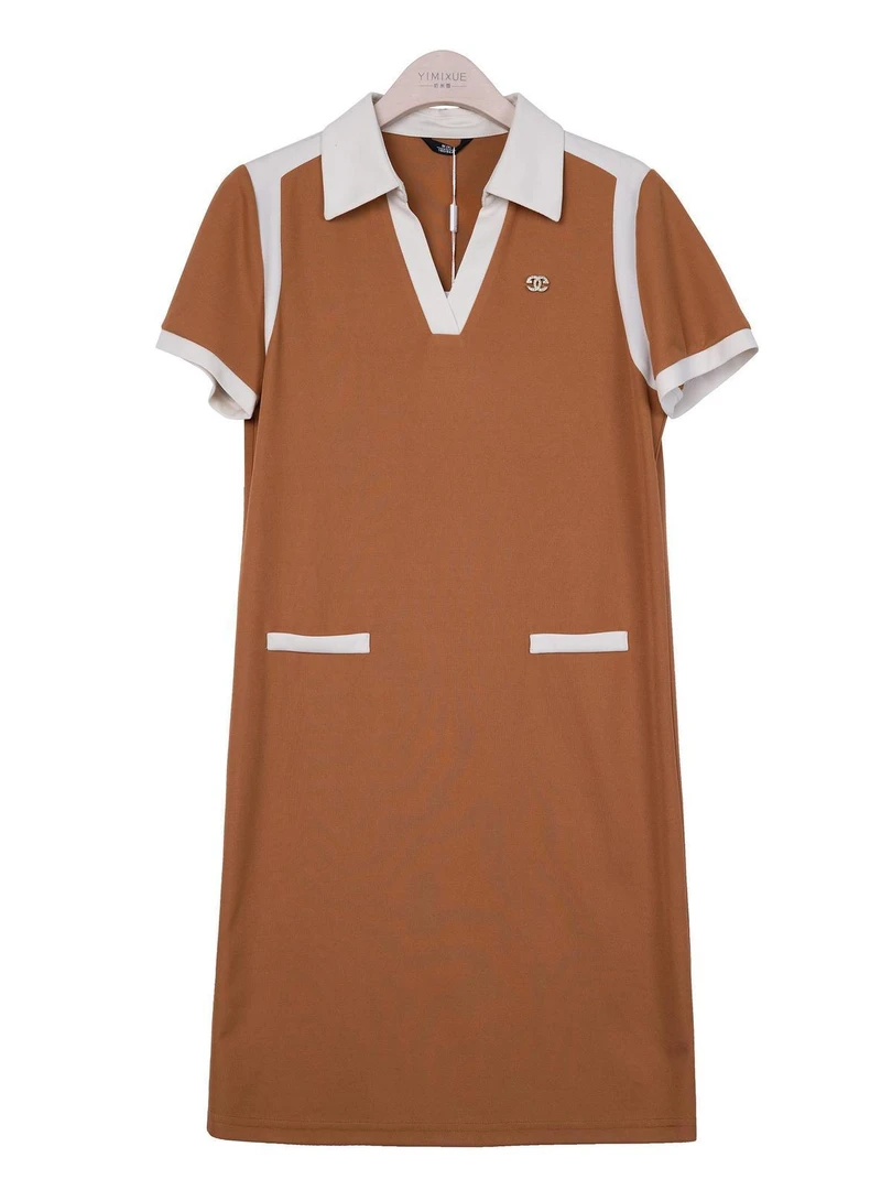 POLO领时尚短袖连衣裙女2025夏新款遮肚显瘦中长款A字裙2517