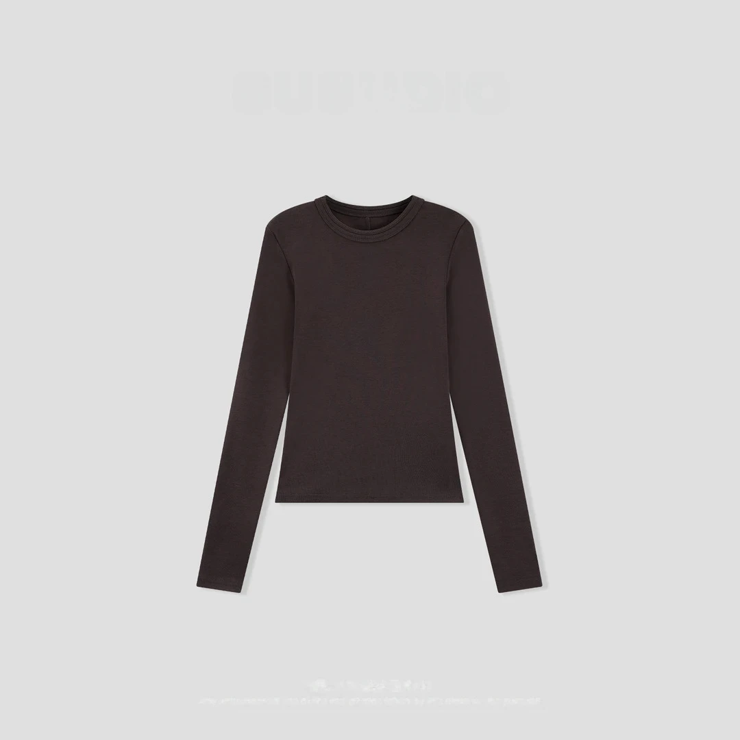 慵懒洋气柔感透气圆领长袖显瘦纯色百搭T恤 A1062