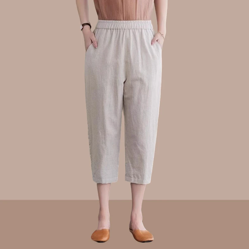 薄款亚麻裤子夏季时尚新款2025中年妈妈新款复古洋气上档次七分裤