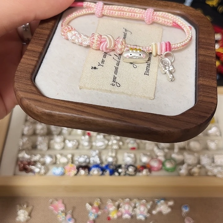 ****L足银布艺银饰x2+粉色高配手绳