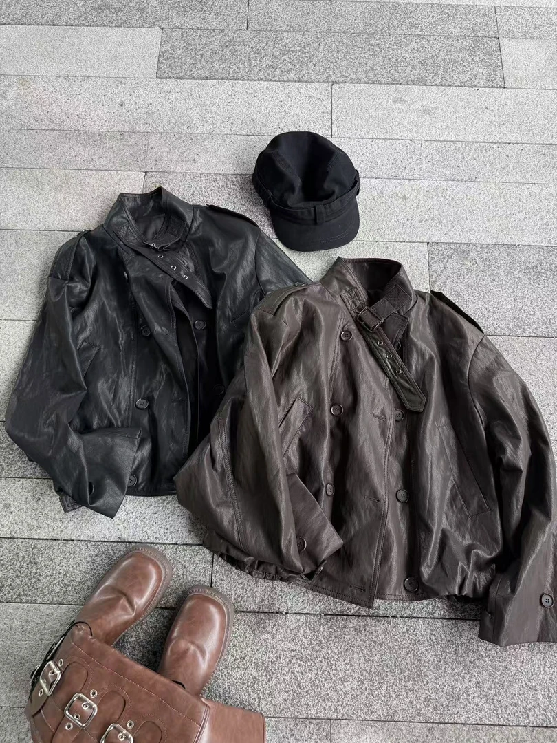 25619立领皮衣外套女短款上衣2025秋季新款机车服复古休闲夹克潮