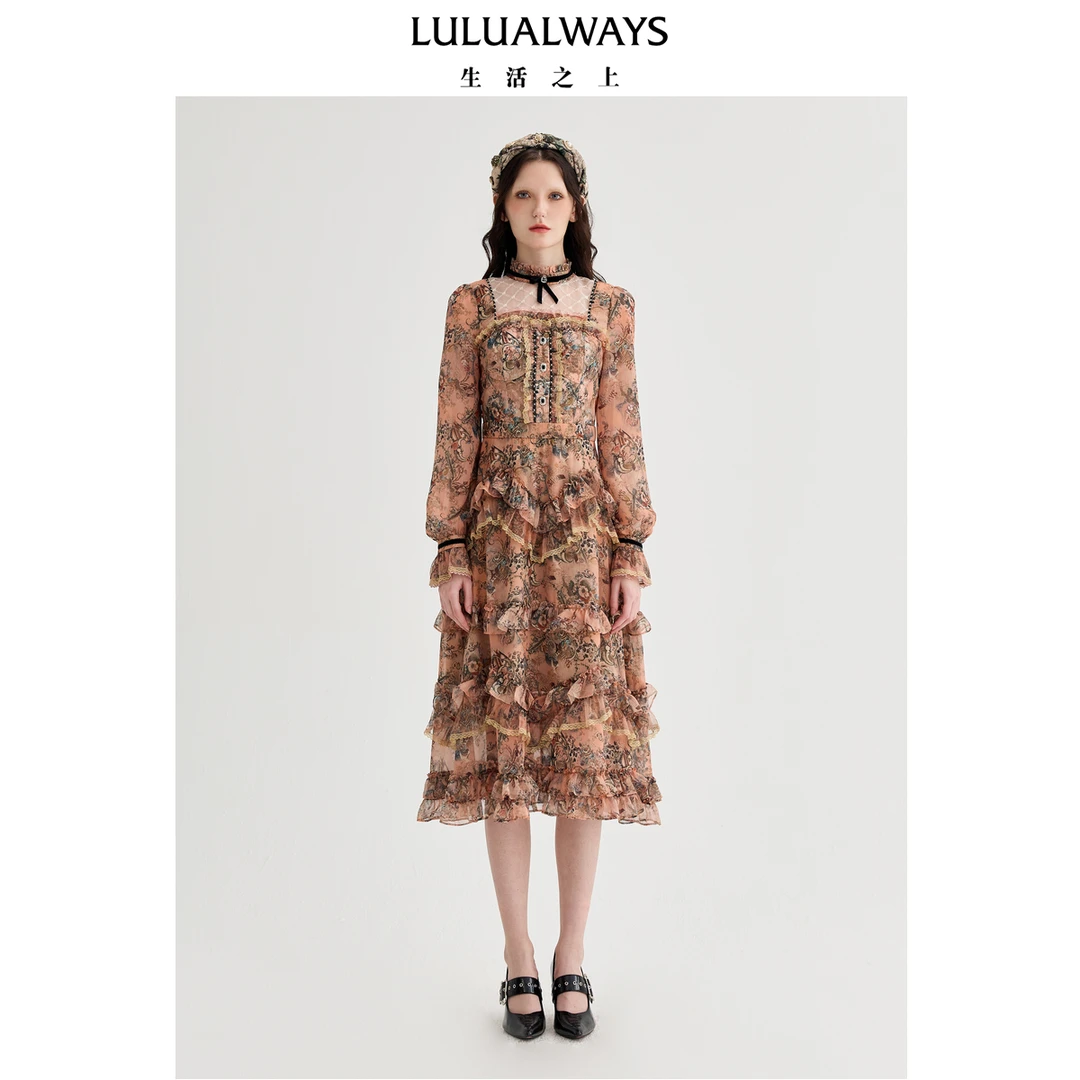 LULUALWAYS【商场同款】25春季新款优雅气质千金名媛风蛋糕连衣裙