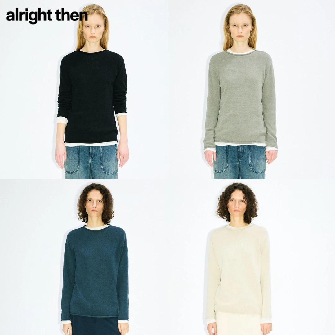 alright then四色基础款亚麻棉简约卷边圆领粗针织套头长袖毛衣