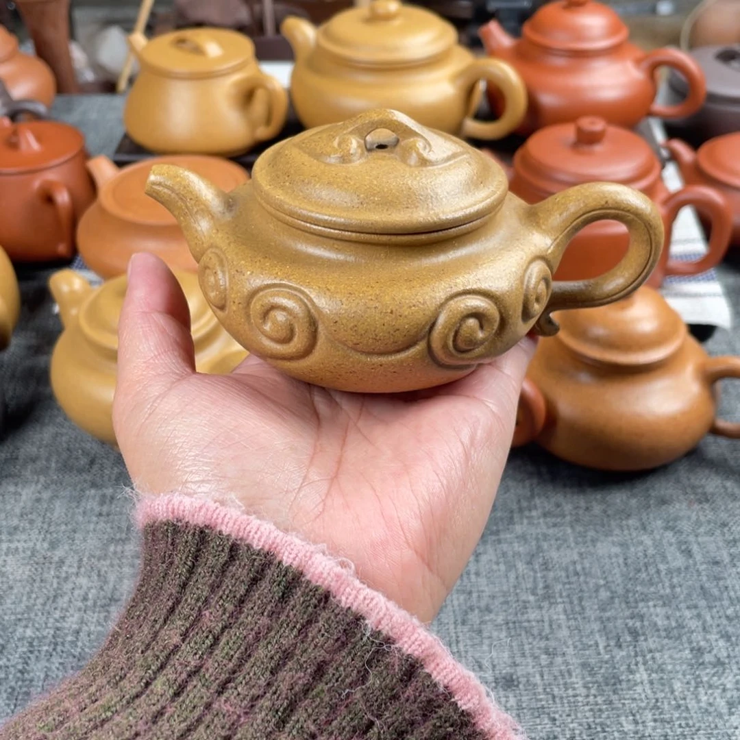 紫砂茶壶黄金段仿古如意全手30目160