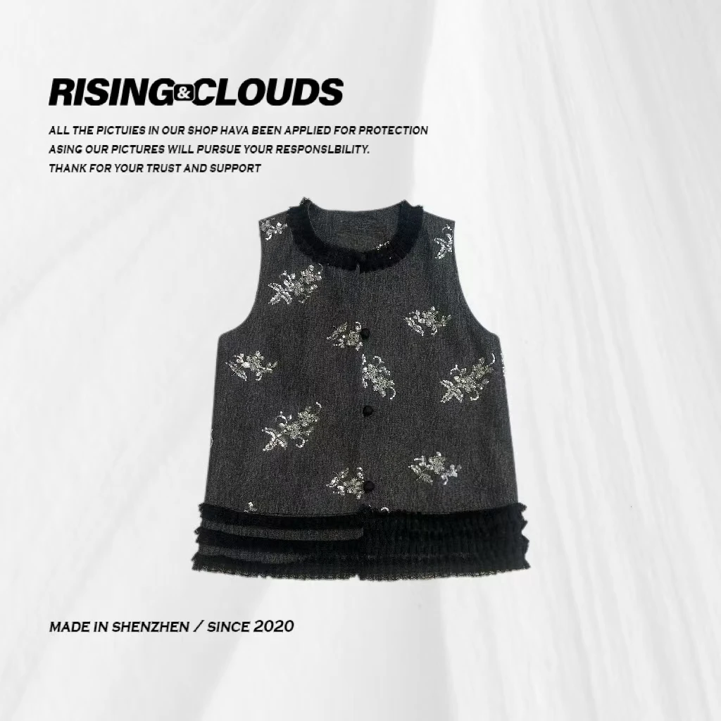 RISING&CLOUDS【小云姐】春夏季舒适百搭时尚蕾丝绣花马甲020219