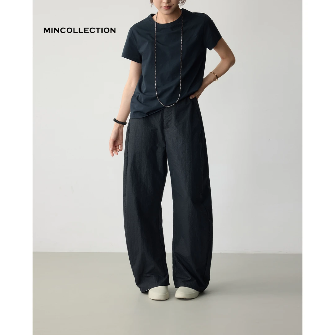 DE Mincollection茧型冲锋裤/日系弧形半松紧腰降落伞休闲裤40025