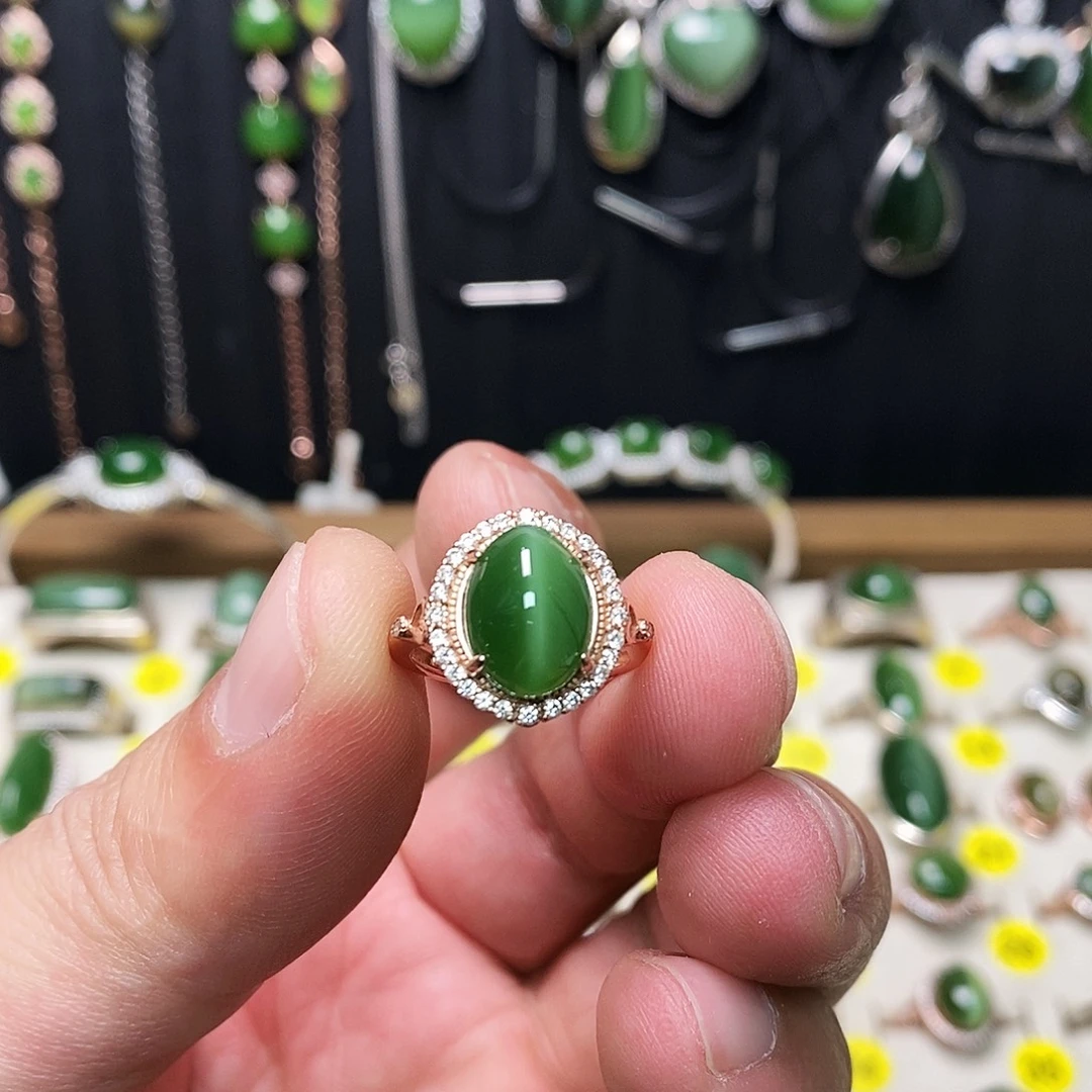 和田玉（碧玉）银S925镶嵌戒指