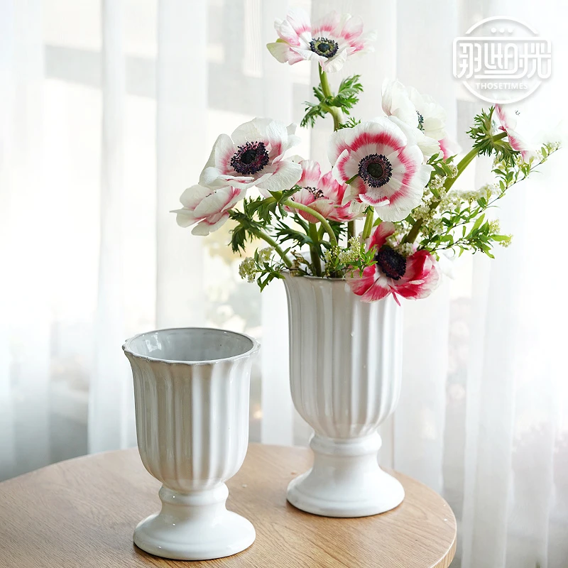 鲜花瓶插花器陶瓷浮雕高脚欧式复古家用客厅桌面摆件可水培鲜花瓶