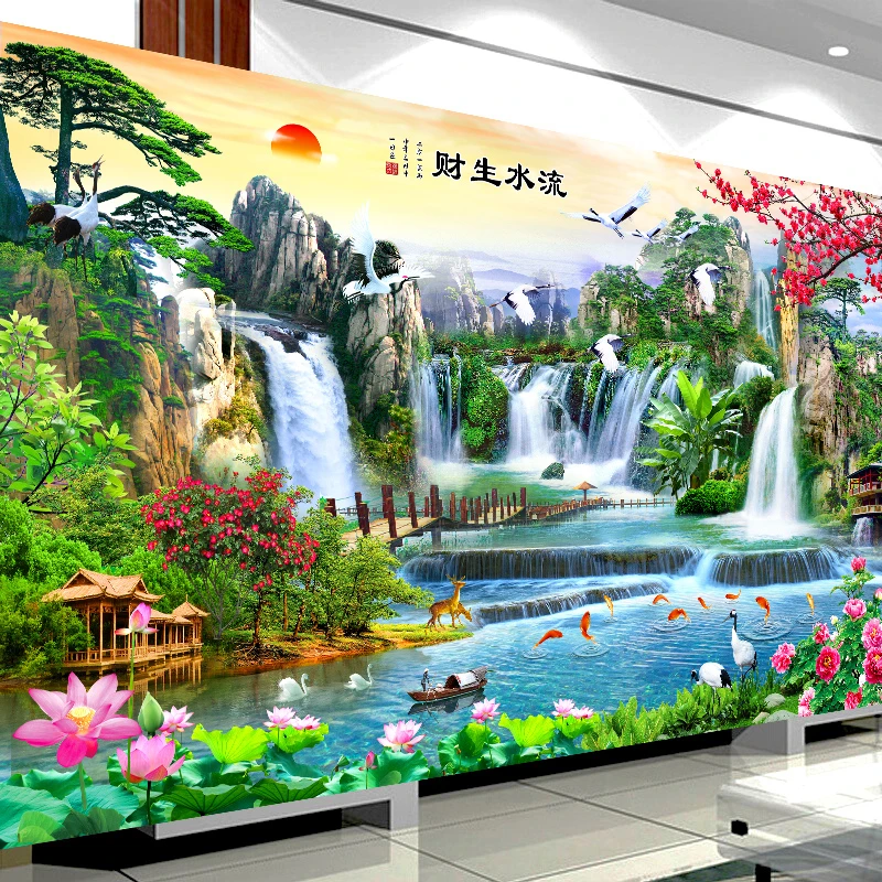 皇室蒙娜丽莎十字绣2025新款爆款客厅大幅风景山水画流水生财刺绣