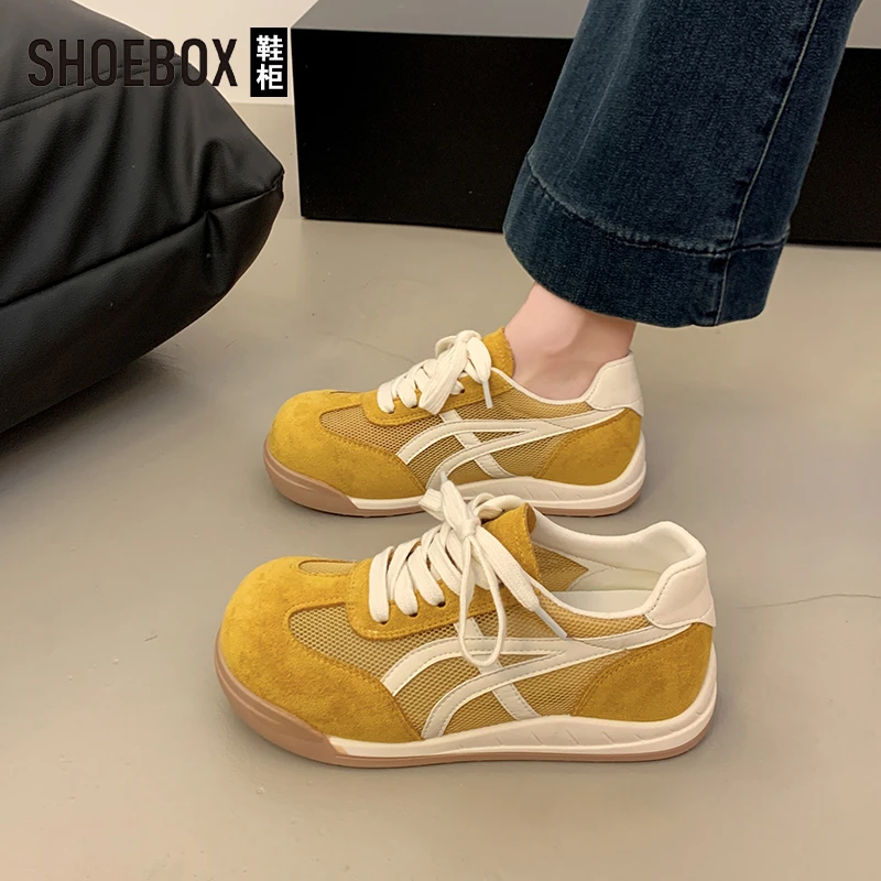 达芙妮集团旗下透气网面厚底德训鞋女2025新款夏季时尚百搭休闲鞋