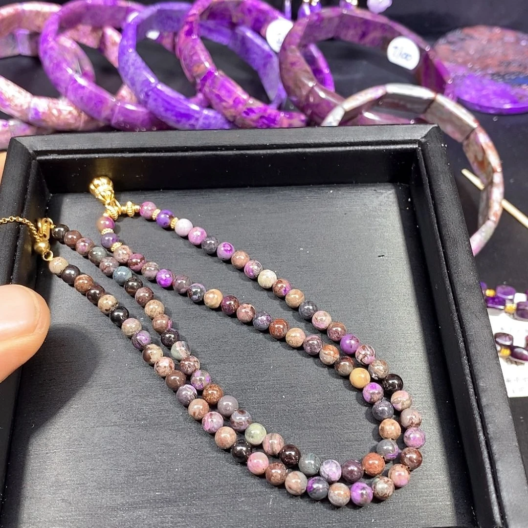 苏纪石（舒俱来）未镶嵌南非舒俱来泥地樱花圆珠项链