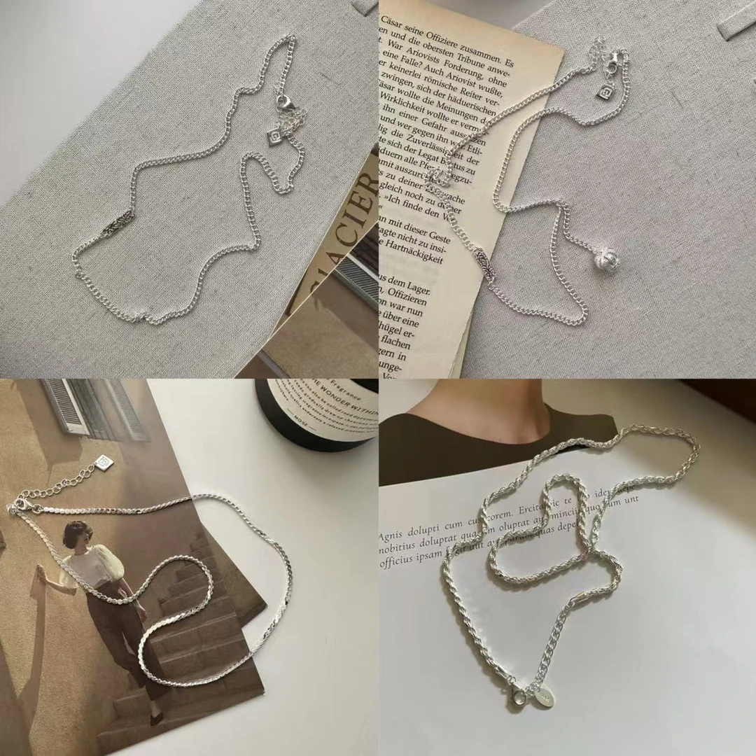 链子925银 韩版重工百搭素链麻花链项链韩系风博主小众叠戴锁骨链
