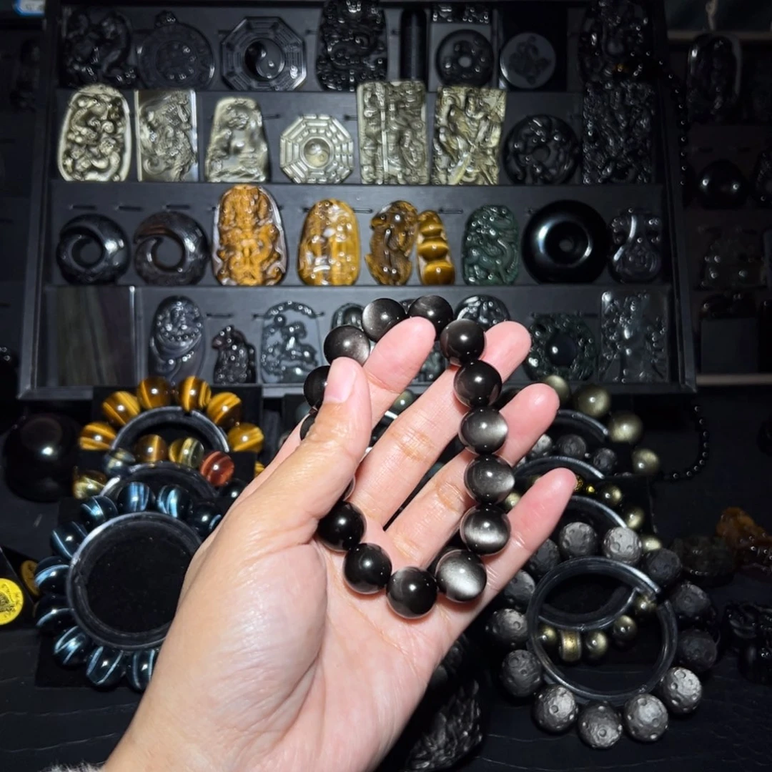 尼***呢黑曜岩未镶嵌手链