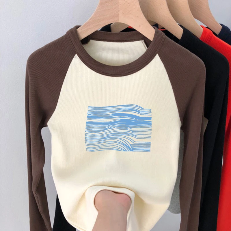 插肩袖早秋季长袖t恤女2025新款美式撞色内搭打底衫修身上衣外穿