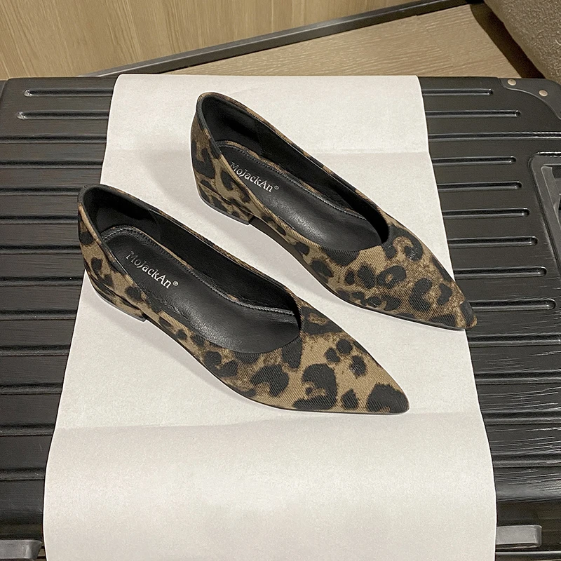 2025新款春夏晚晚风温柔鞋低跟百搭尖头单鞋女豹纹法式浅口通勤鞋