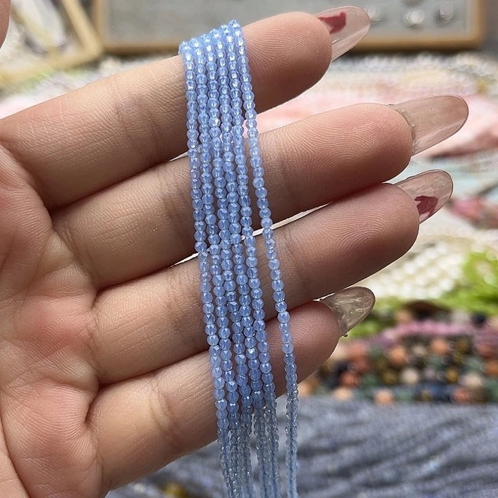 玛瑙/玉髓珠宝半成品未镶嵌2条2mm左右海蓝宝刻面珠