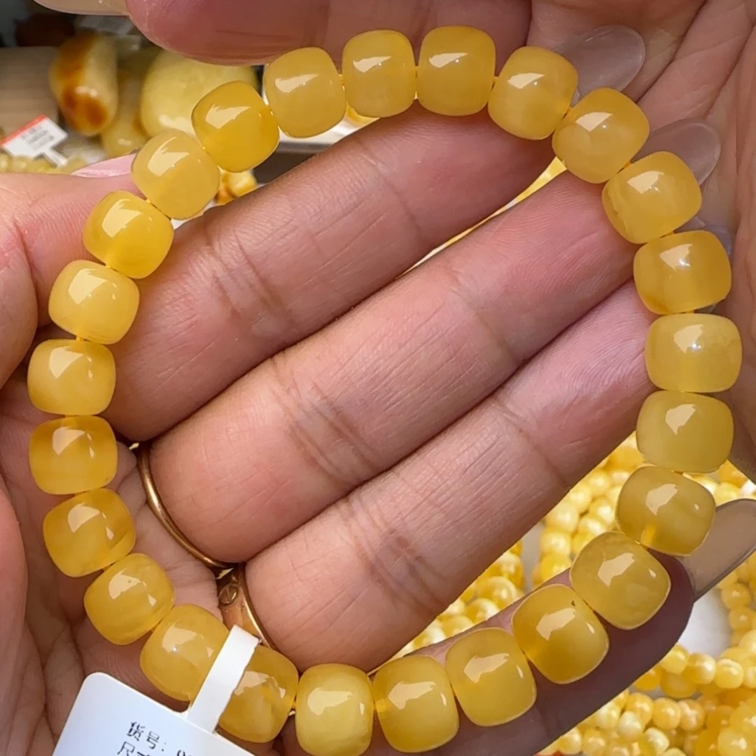 蜜蜡未镶嵌手链鸡油黄老型手串
