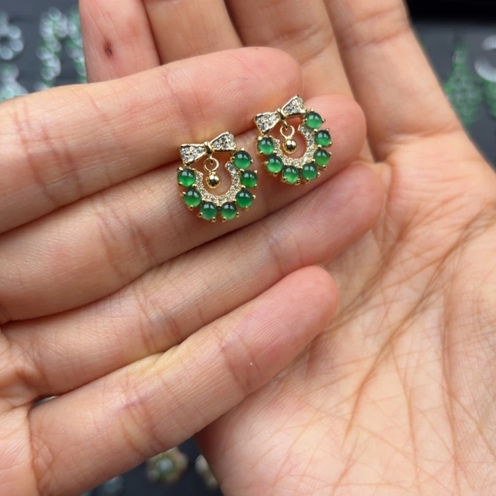 七***七翡翠银S925镶嵌耳饰