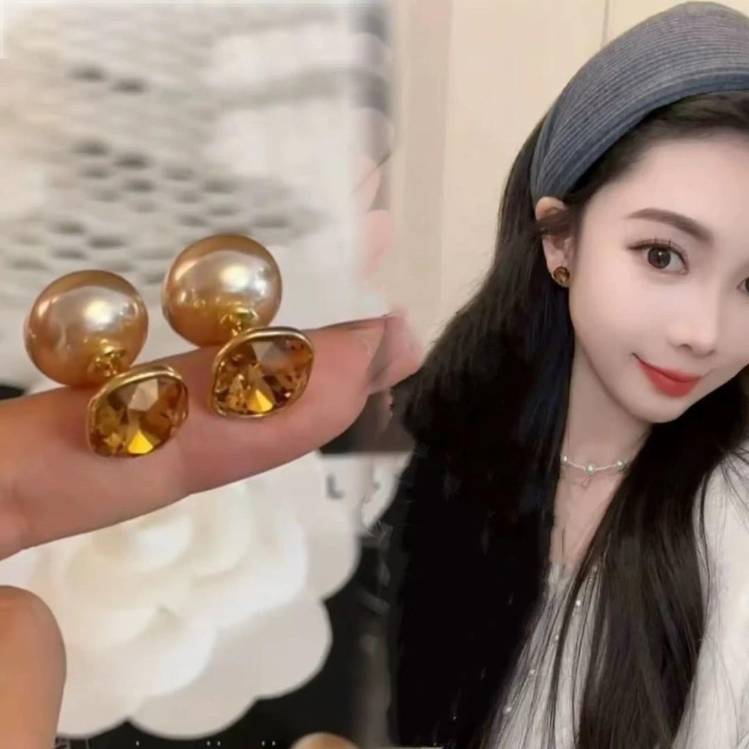 铜合金耳饰 【香槟色】珠珠两戴高端洋气时髦气质小众百搭耳钉 A180