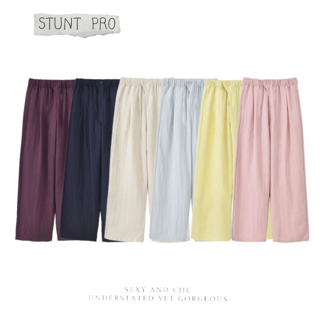 慵懒百搭莱赛尔亚麻混纺休闲风松紧腰裤子1670