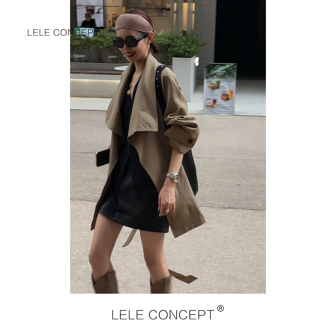 LELE CONCEPT丨「丽」都市时髦极简风中款腰带设计领风衣Y0653
