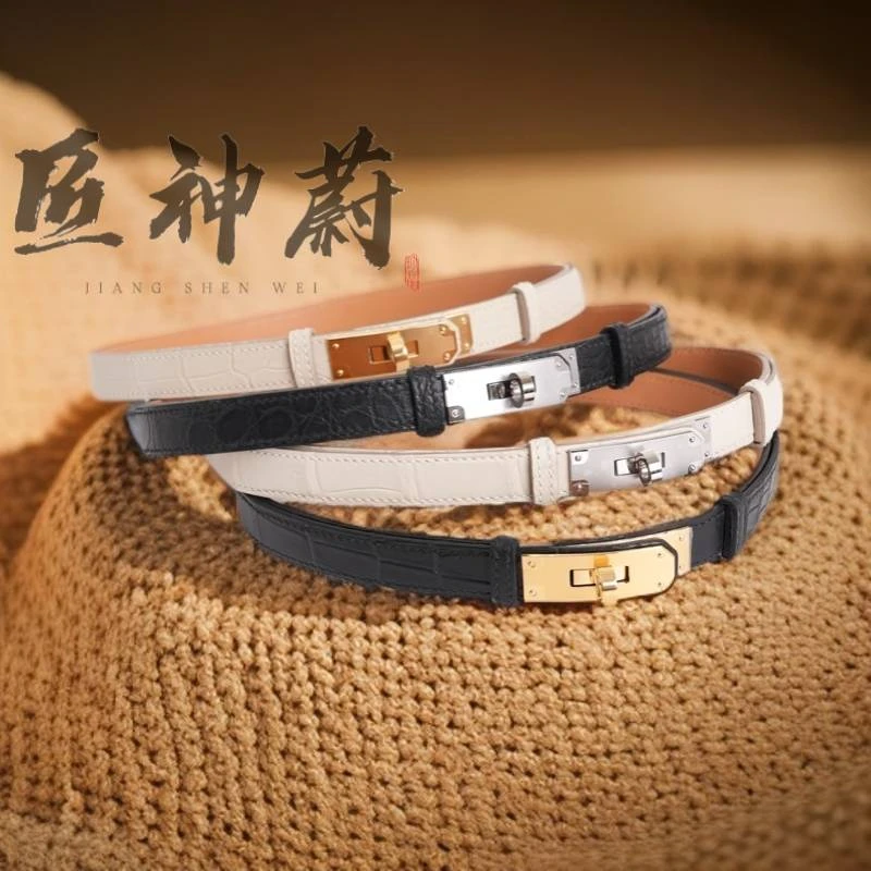 进口鳄鱼皮手缝包包腰带专业皮质使用黑色奶昔白二色皮腰带