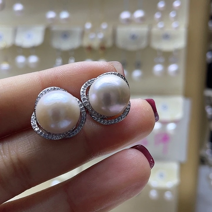 淡水珍珠耳饰银S925镶嵌