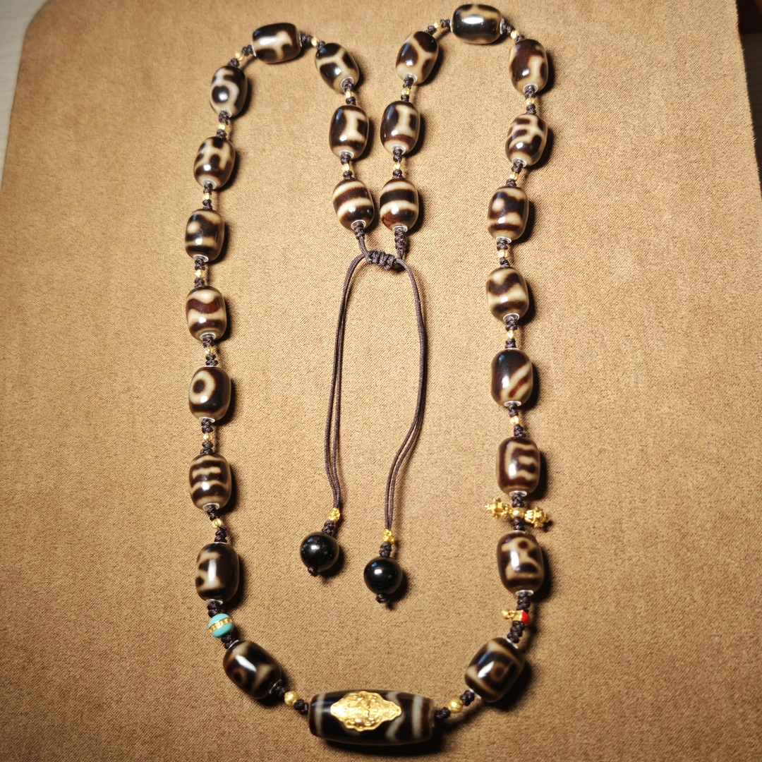 【画子甄选】金地藏18k金镶嵌 黑金玛瑙珠珠多宝编绳款项链