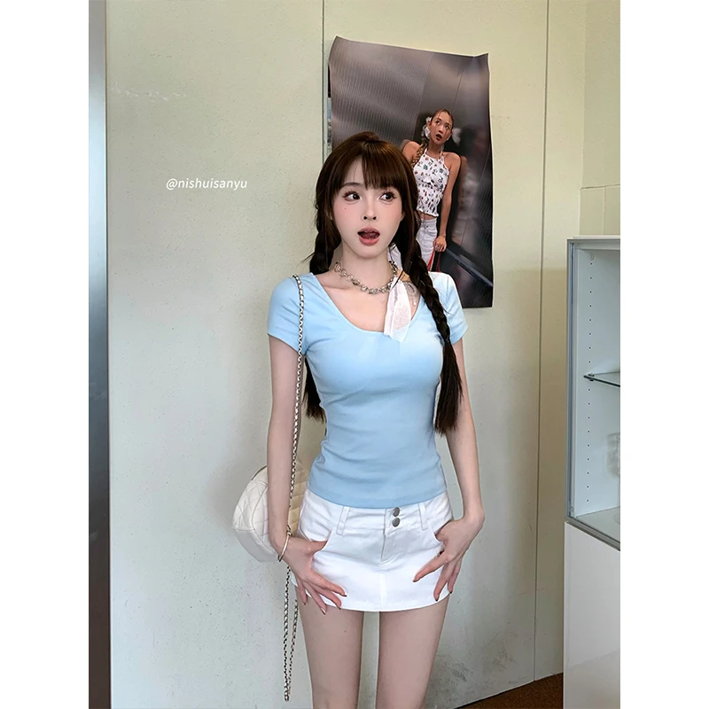 溺水三鱼春夏辣妹风a字包臀高腰梭织百搭双排扣多口袋裙裤