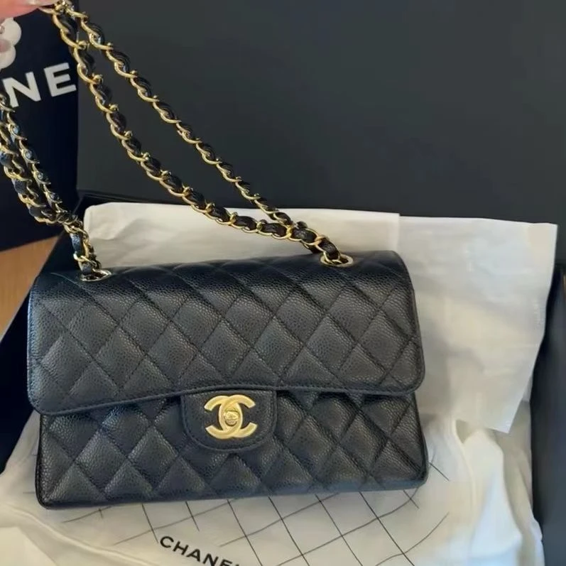 99新 Chanel/香奈儿 321/黑金荔枝牛小号cf/单肩斜
