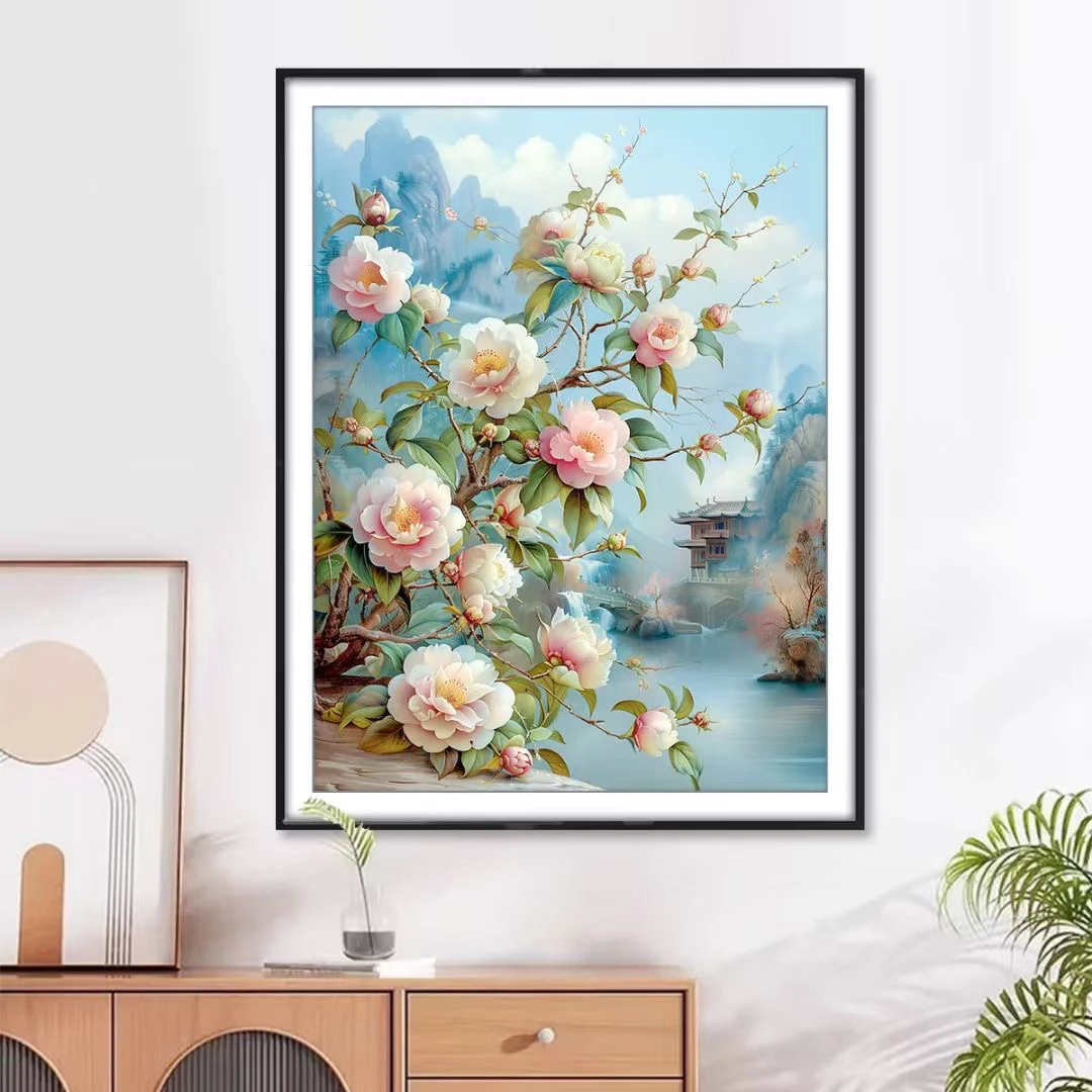 蒙娜丽莎十字绣漫山花开卧室餐厅花卉图大格70*90cm白布59色满绣