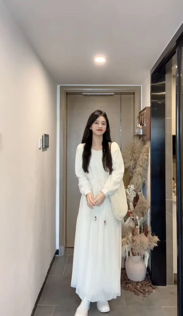 AN.XIN【花园漫雾】法式慵懒宽松蕾丝重工加绒连衣裙32258