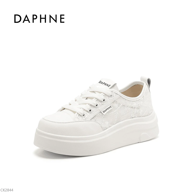 达芙妮厚底增高板鞋女2025夏季新款专柜正品透气网面百搭小白鞋c