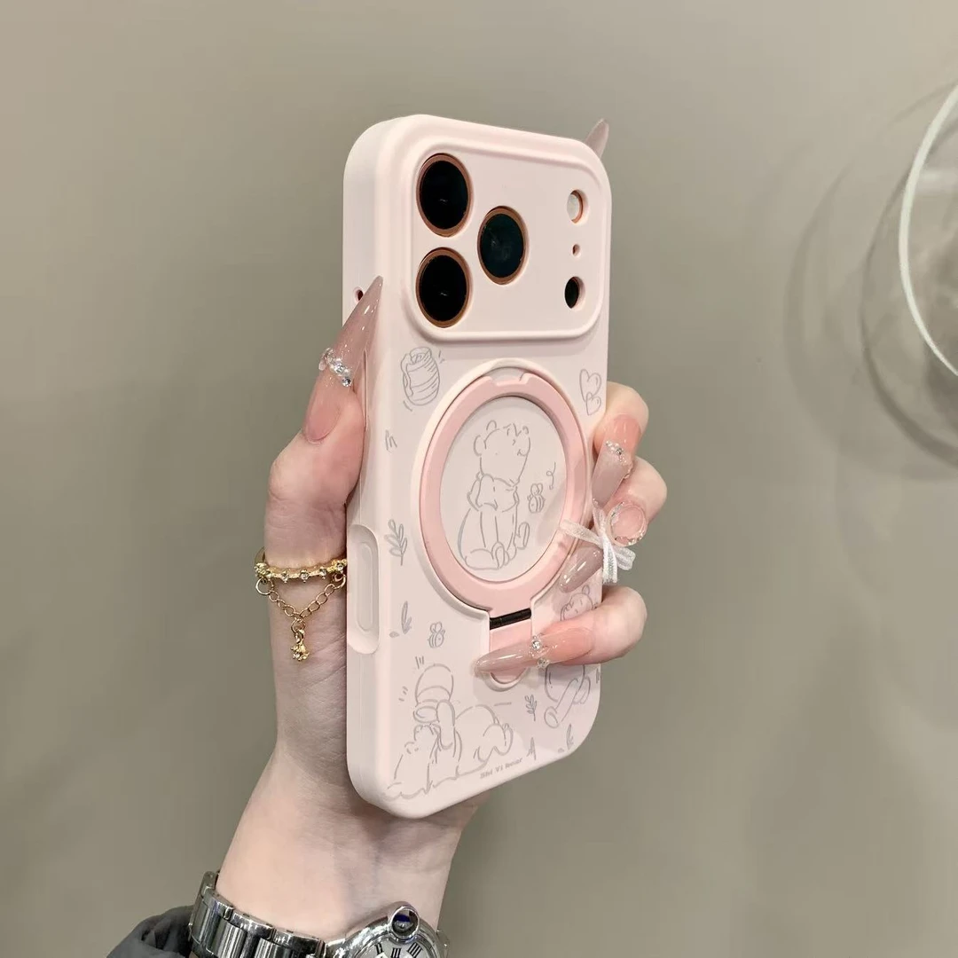 全包一体按键磁吸支架维尼熊适用iPhone17pro液态硅胶16可爱15/14