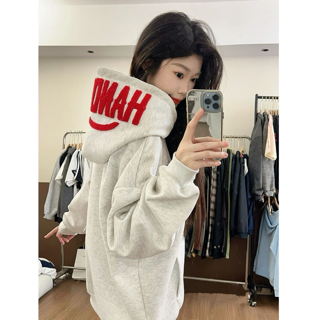 HandSeven秋冬加绒卫衣重磅刺绣连帽卫衣宽松加厚外套男女款长袖