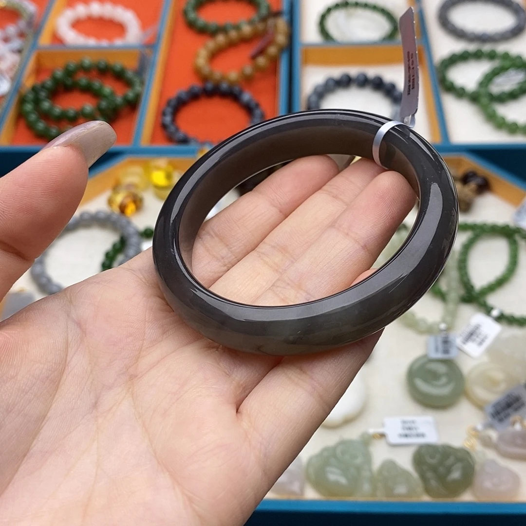 和田玉未镶嵌手镯w18烟紫手镯