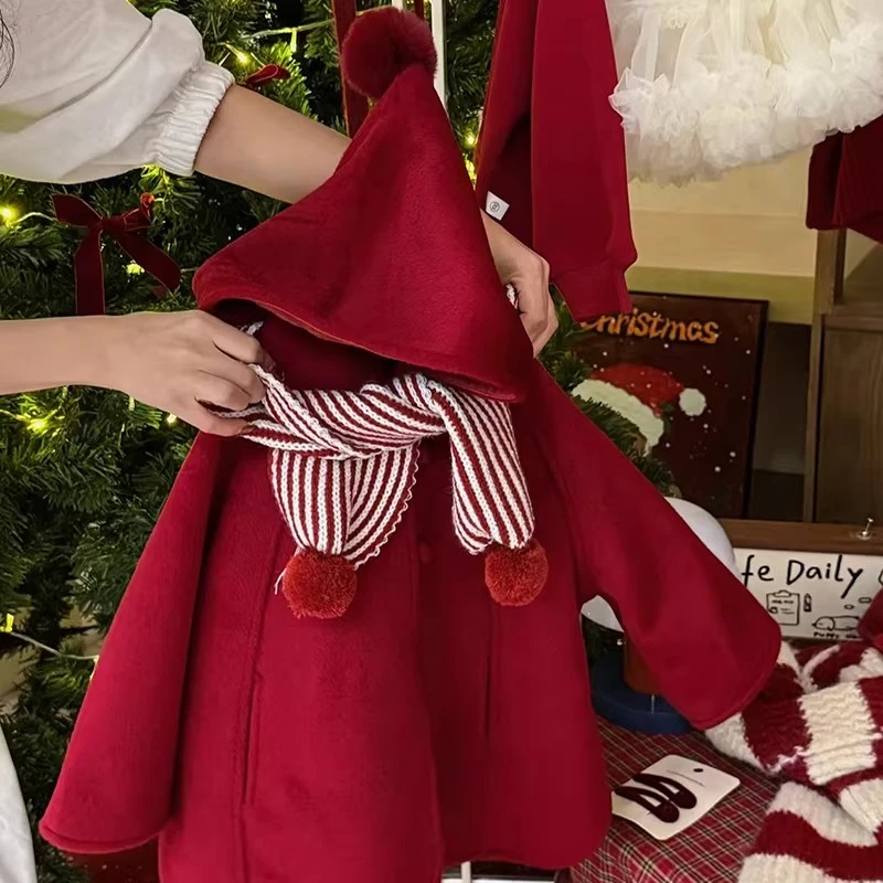 女童外套冬装2025新款洋气儿童时髦加厚连帽呢子大衣女孩冬季衣服